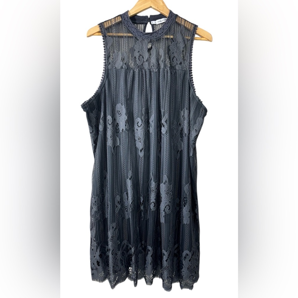 Maurices Mock Neck Sleeveless Floral Lace Charcoal Plus Dress Boho | Women’s 3x